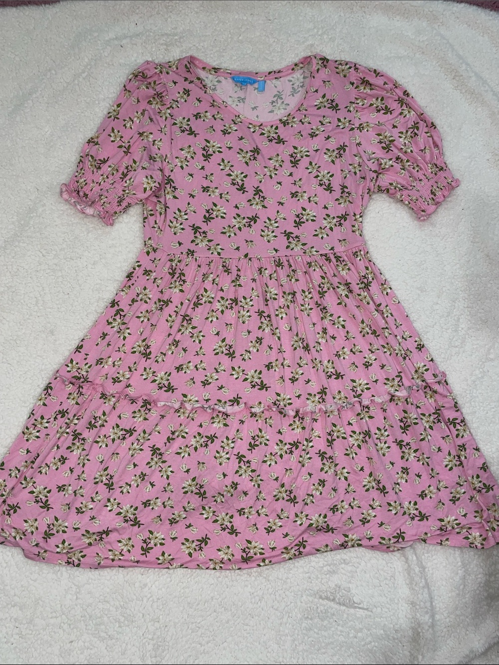 Draper James Pink Magnolia Puff-Sleeve Tiered Dress